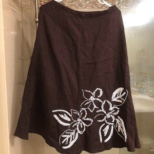 100% Linen Y2K Floral Skirt with Embodied Flowers Partially Stretchy Waist NWOT